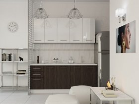 Кухонный гарнитур МДФ Выгодно и точка 2,0 м (белый глянец/ироко) в Тогучине - toguchin.mebel-nsk.ru | фото