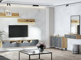 Модульная гостиная Байкал (дуб крафт золотой/графит) в Тогучине - toguchin.mebel-nsk.ru | фото