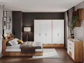 Модульная спальня Ивис (дуб крафт золотой/белый) в Тогучине - toguchin.mebel-nsk.ru | фото
