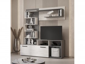 Стенка Евро (графит/дуб крафт белый) в Тогучине - toguchin.mebel-nsk.ru | фото